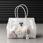 Sac à main Jelly Firkin Pearl - sac tendance en TPU transparent effet gelée blanc nacré, fermoir cadenas et anses surpiquées, style bowling chic